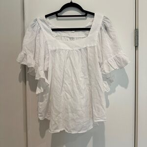White Ruffle Sleeve Women's Top